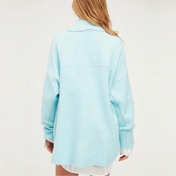 Free People Sky Blue Wool Blend Afterglow Mock Neck Pullover Sweater Size Small - Picture 2 of 8